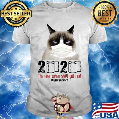 Grumpy Cat mask 2020 the year when shit got real quarantined toilet paper shirt