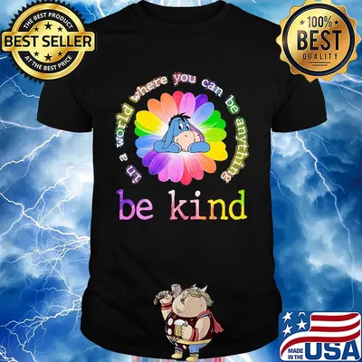 Lgbt eeyore flower in a world where you can be anything be kind shirt