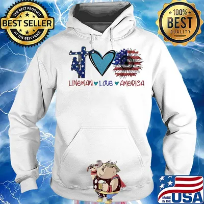 Lineman love heart sunflower American flag veteran Independence Day s Hoodie