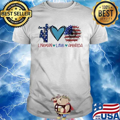 Lineman love heart sunflower American flag veteran Independence Day shirt