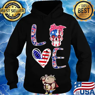 Love skull heart American flag veteran Independence Day s Hoodie