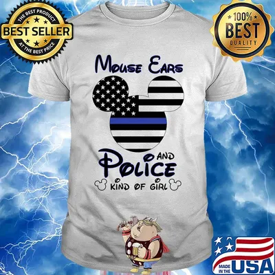 Mickey mouse ears and police kind of girl Blue Ribbon USA Flag shirt