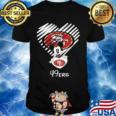 Mickey mouse hug heart san francisco 49ers logo shirt