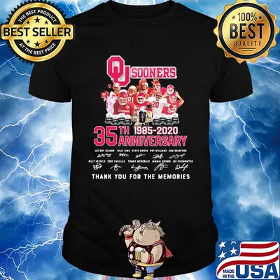 Oklahoma sooners 35th anniversary 1885 2020 thank you for the memories signatures shirt