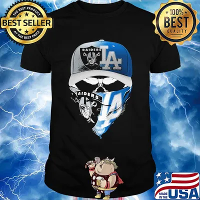 Skull mask oakland raiders and los angeles dodgers shirt