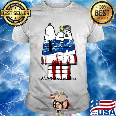 Snoopy and woodstock sleeping house american flag independence day shirt