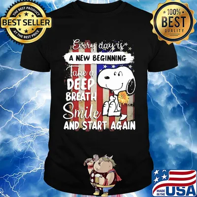 Snoopy every day is a new beginning take a deep breath smile and start again sunflowers american flag independence day shirt