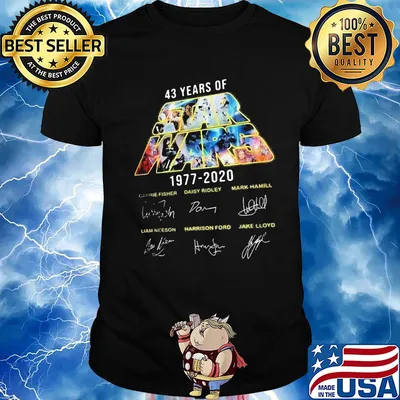 Star wars 43 years of 1977 2020 carrie fisher daisy ridley mark hamill liam neeson harrison ford jake lloyd signatures shirt