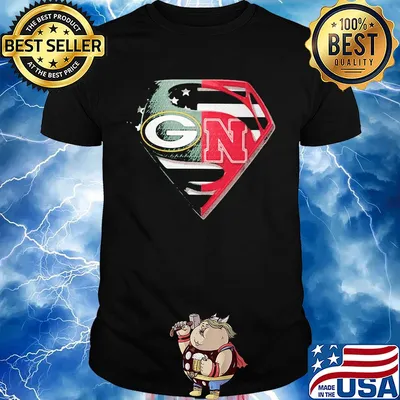 Superhero green bay packers and nebraska cornhuskers diamond american flag independence day shirt