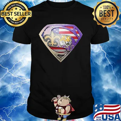 Superman new orleans saints and lsu tigers american flag independence day shirt