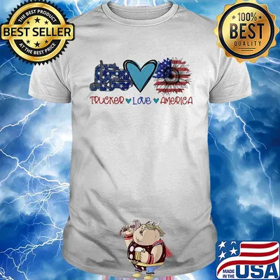 Trucker love heart sunflower American flag veteran Independence Day shirt