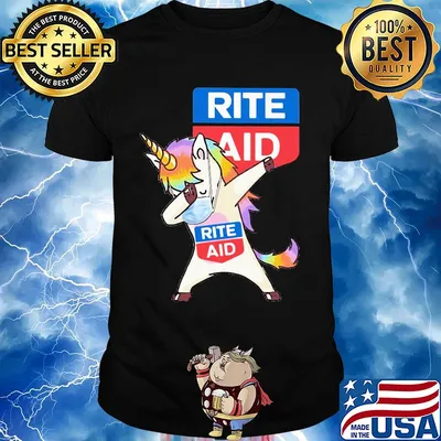 Unicorn mask dabbing rite aid logo shirt