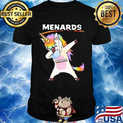 Unicorn mask menards logo shirt