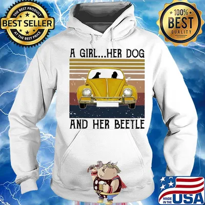 Volkswagen beetle a girl her dog and her beetle vintage s Hoodie