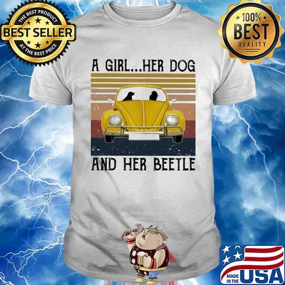 Volkswagen beetle a girl her dog and her beetle vintage shirt