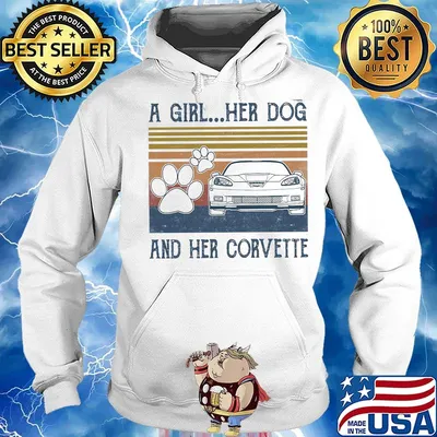 A girl her paw dog and her corvette vintage retro s Hoodie