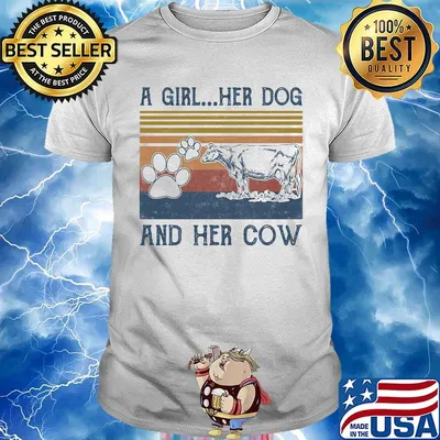 A girl her paw dog and her cow vintage retro shirt