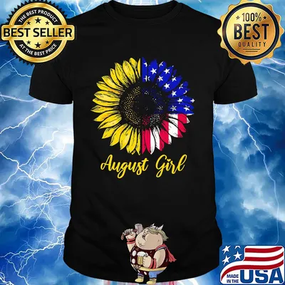 August girl sunflower american flag independence day shirt