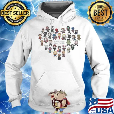 Avengers assemble I love you 3000 heart characters chibi s Hoodie