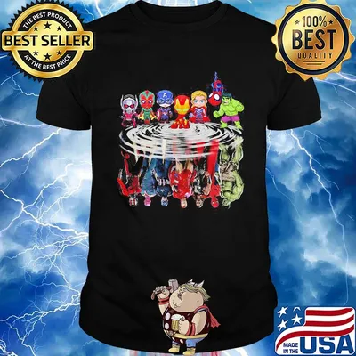 Avengers marvel superheroes chibi characters water reflection shirt