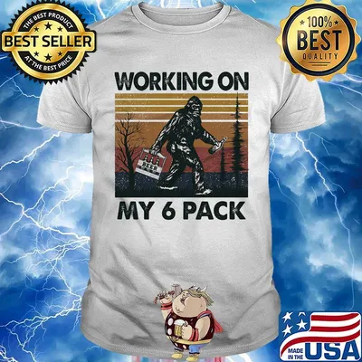Bigfoot working on my 6 pack vintage retro shirt