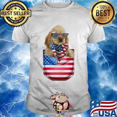Buff cocker spaniel pocket american flag independence day shirt