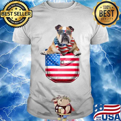Bulldog pocket american flag independence day shirt