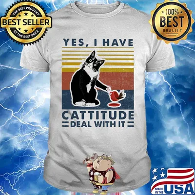 Cat yes i have cattitude deal with it vintage retro shirt