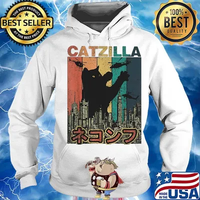 Catzilla Japanese Style Cat Kitten Vintage Retro Shirt Hoodie