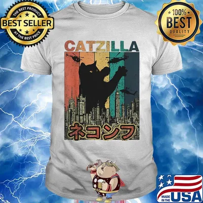 Catzilla Japanese Style Cat Kitten Vintage Retro Shirt