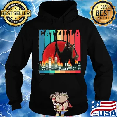 Catzilla Japanese Sunset Style Cat Kitten Vintage Retro Shirt Hoodie