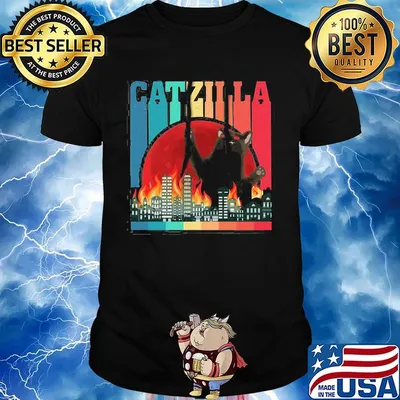 Catzilla Japanese Sunset Style Cat Kitten Vintage Retro Shirt