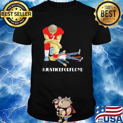 Colin kaepernick taking knee on mouth trump justice for Floyd shirt