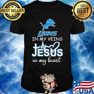 Detroit lions in my veins jesus in my heart heartbeat shirt
