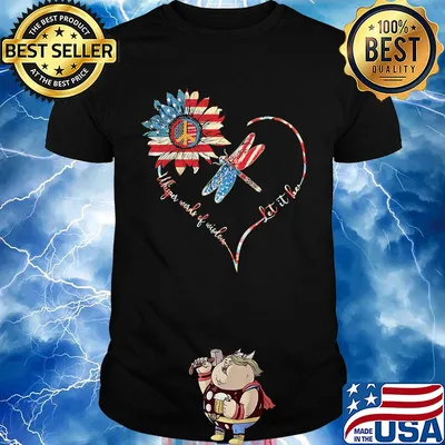 Dragonfly sunflower whisper words of wisdom let it be heart american flag independence day shirt