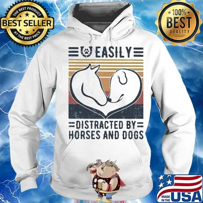 Easily Distracted By Horses And Dog Vingtage Retro Shirt Hoodie