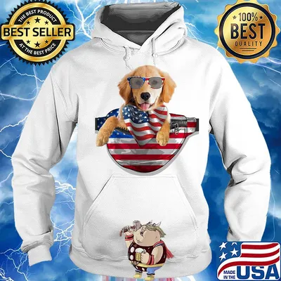 Golden retriever pocket american flag independence day s Hoodie