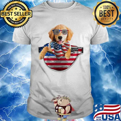 Golden retriever pocket american flag independence day shirt