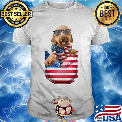 Goldendoodle pocket american flag independence day shirt