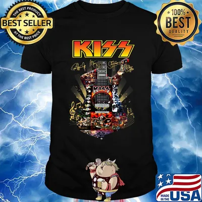 Guitar kiss band members signatures shirt