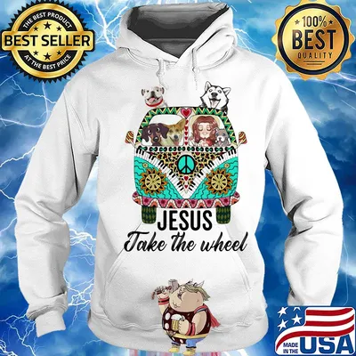 Jesus take the wheel hippie bus girl and dogs s Hoodie