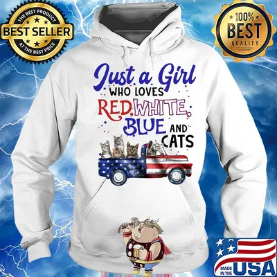 Just a girl who loves red white blue and cats american flag independence day s Hoodie
