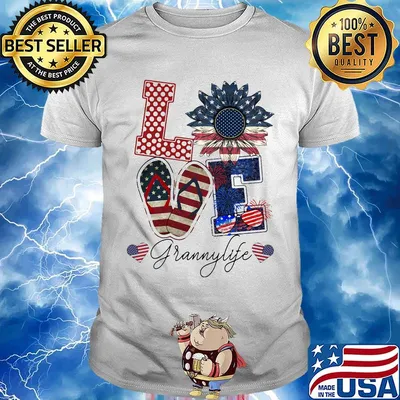 Love Grannylife Heart Flower American Flag Independence Day Shirt
