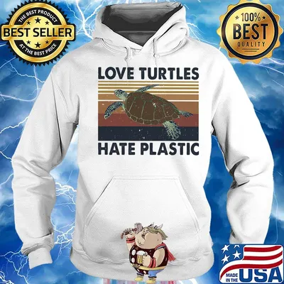 Love turtles hate plastic vintage retro s Hoodie