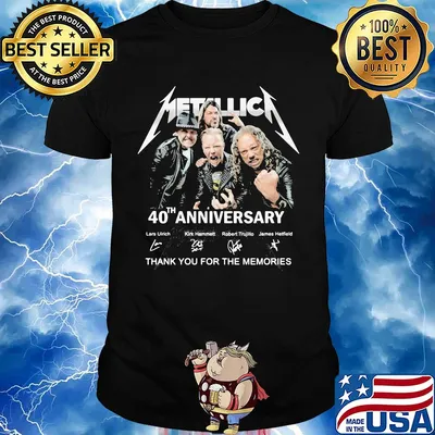 Metallica band 40th anniversary lars ulrich kirk hammett robert trujillo james hetfield thank you for the memories signatures shirt