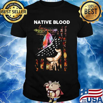 Nativ Blood Feathers Hand American Flag Independence Day Shirt