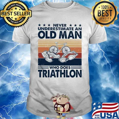 Never underestimate an old man who does triathlon vintage retro stars shirt