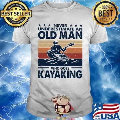 Never underestimate an old man who goes kayaking vintage retro stars shirt