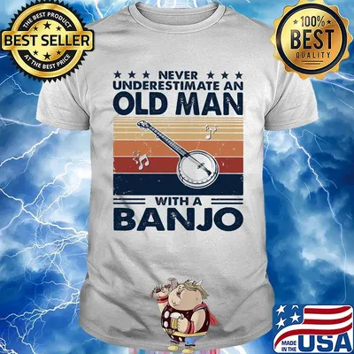 Never underestimate an old man with a banjo vintage retro stars shirt