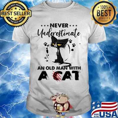 Never Underestimate An Old Man With A Cat Black Footprint Shirt